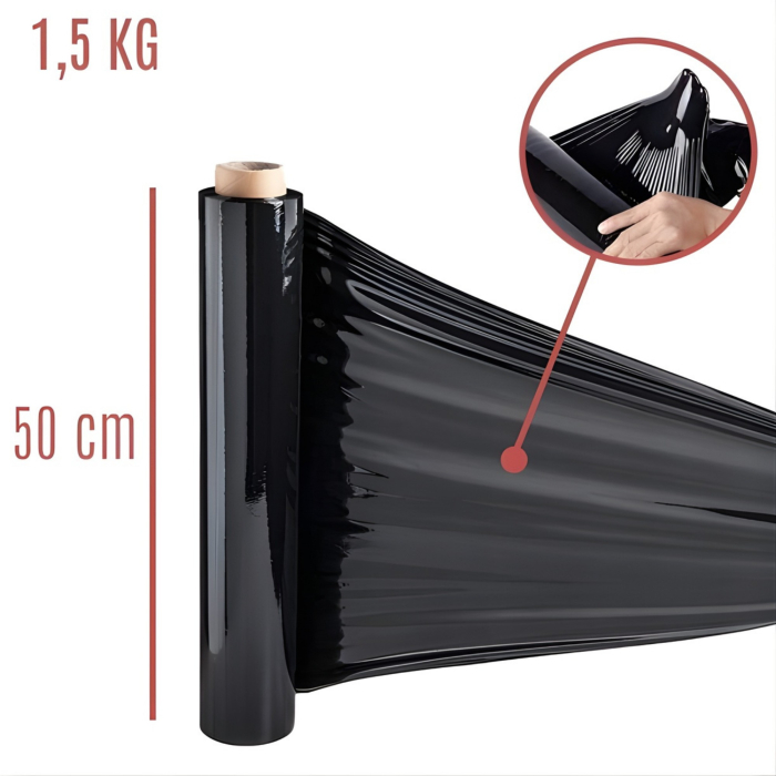 Set 6 Role Folie Stretch Neagra pentru Uz Manual, 1.5kg/Rola, Tub 300 g, Silentioasa si Rezistenta [12]