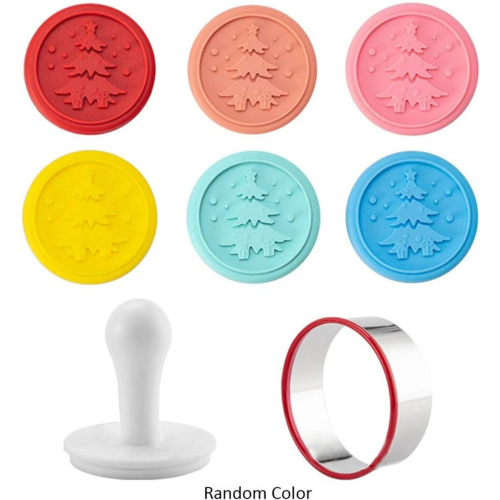 Set 6 stampile pentru prajituri , tematica de Craciun, din silicon alimentar non-toxic, taietor aluat inclus, 6 cm, maner din plastic, compact, usor de depozitat, [8]