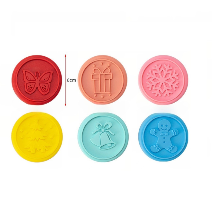 Set 6 stampile pentru prajituri , tematica de Craciun, din silicon alimentar non-toxic, taietor aluat inclus, 6 cm, maner din plastic, compact, usor de depozitat, [2]