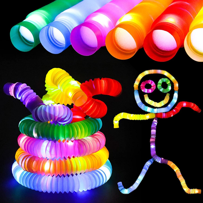 Set 6 Tuburi Antistres, , cu Lumina LED, Fidget Pop Tube, multicolor [3]