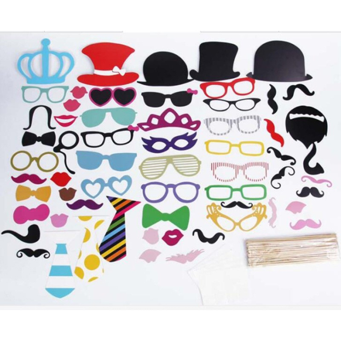 Set 60 de Accesorii pentru Petrecere, , Props pentru Coltul de Poze, Ochelari, Palarii, Mustata, Cravata, pentru Evenimente, Multicolor [3]