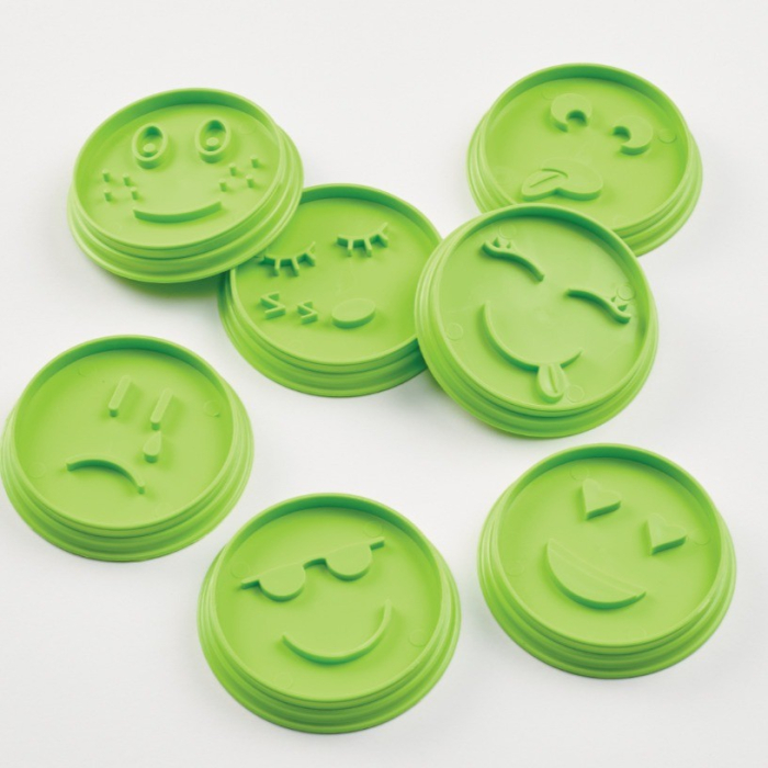 Set 7 Forme de Prajituri, , Model Emoticoane Smiley Face, Diferite Expresii, 7.7 x 1.5 cm, din PP, Verde [7]