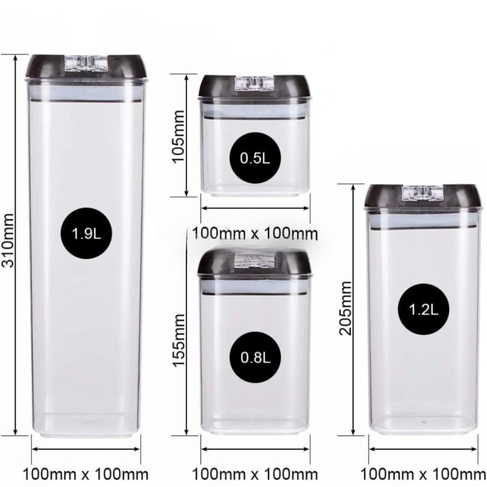 Set 7 Recipiente Organizare Alimente, , Inchidere Etansa, Etichete Reutilizabile, Cupe Masurare, 4 Dimensiuni Diferite, din Plastic Dur, Transparent [9]