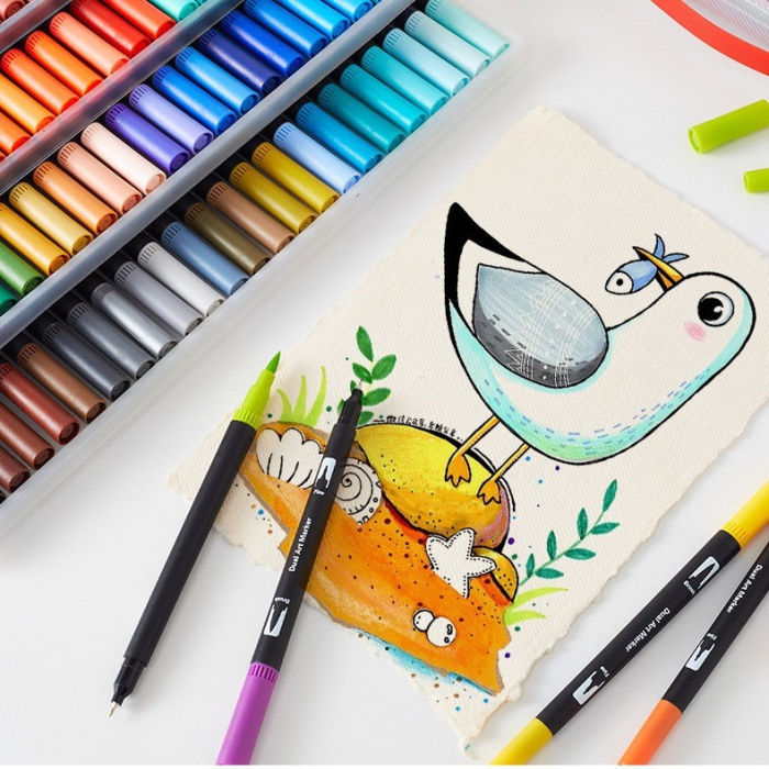 Set 72 Carioci, , pe Baza de Apa, 2 Tipuri de Varf, 1-2 mm, 0.4 mm, Corp Carioca Negru, din Plastic, Multicolor [4]