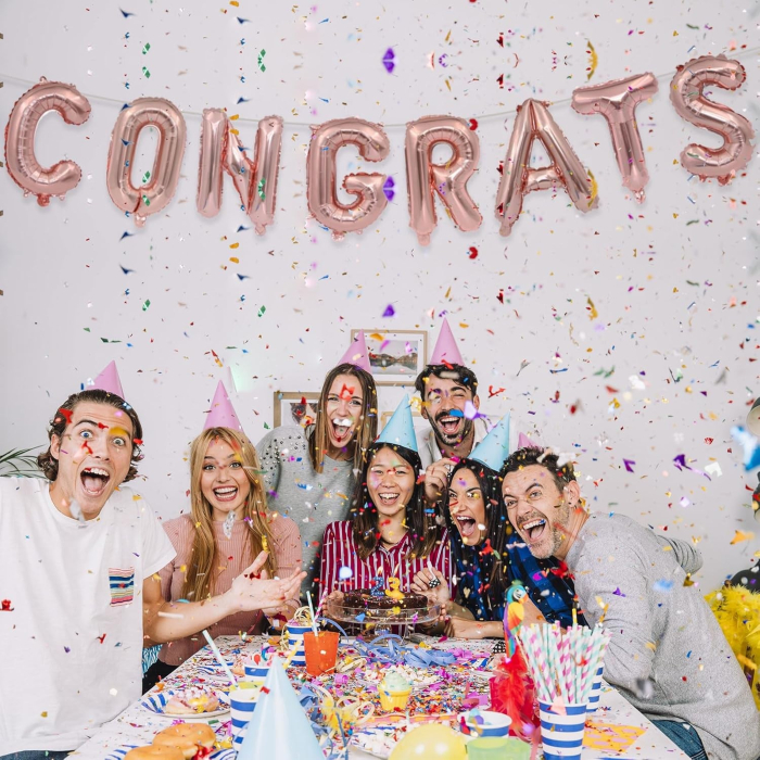 Set 8 Baloane din Folie Metalizata, , Model Scris Congrats, Litere de 40 cm, Tema Absolvire, Baloane Party, Ambalaj Individual, Pai Inclus, Umflare cu Aer sau Heliu, Roz [5]