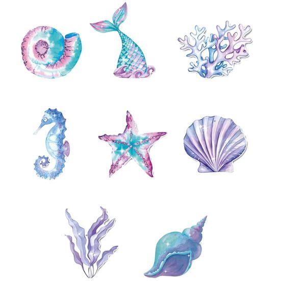 Set 8 Decoratiuni pentru Petrecere Sirena, , Colectia Mermaid, Panglici Incluse, Multicolor [2]