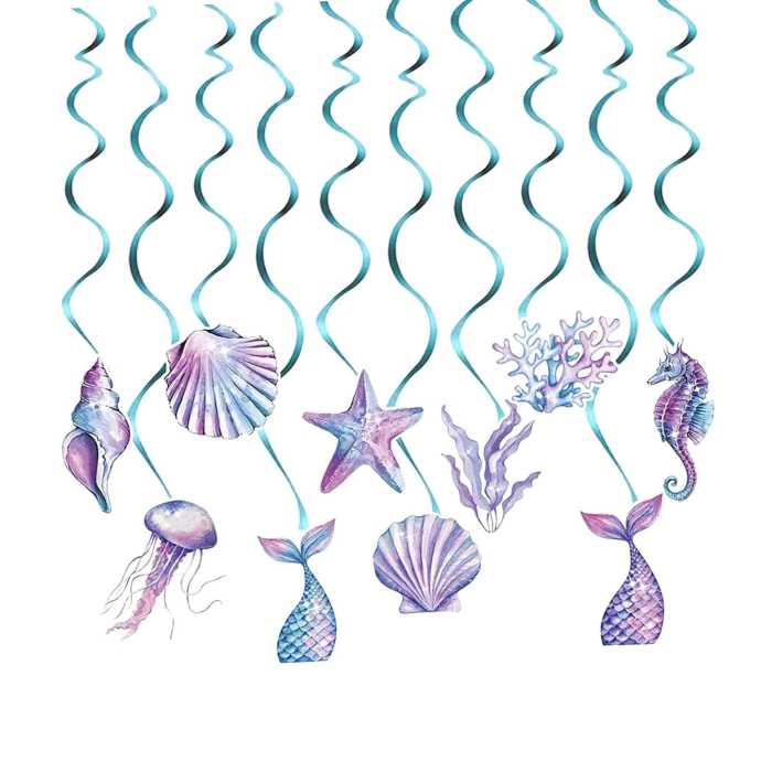 Set 8 Decoratiuni pentru Petrecere Sirena, , Colectia Mermaid, Panglici Incluse, Multicolor [4]
