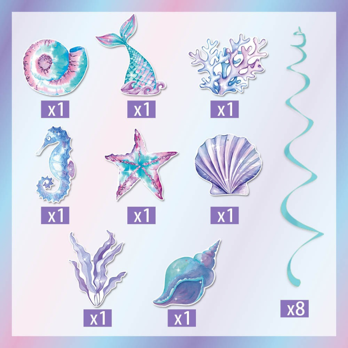 Set 8 Decoratiuni pentru Petrecere Sirena, , Colectia Mermaid, Panglici Incluse, Multicolor [5]