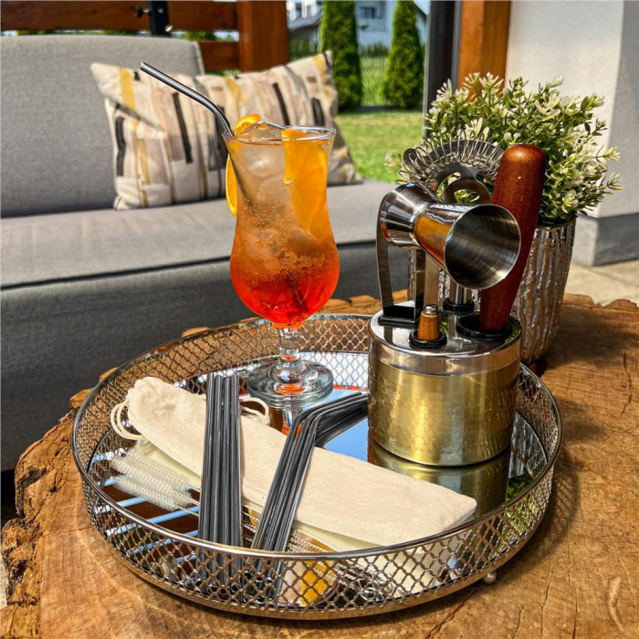 Set 8 paie metalice argintiu, reutilizabile, cu husa depozitare si perii curatat, 215x6 mm [33]