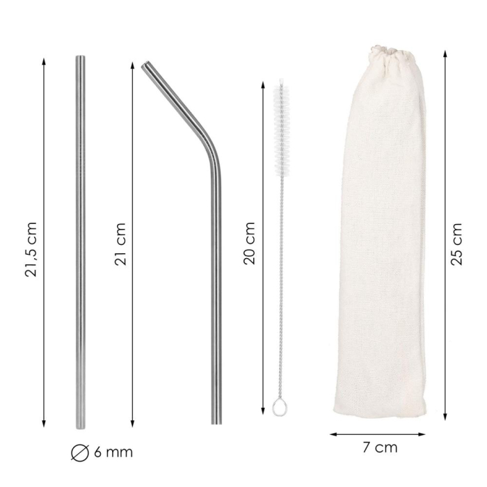 Set 8 paie metalice argintiu, reutilizabile, cu husa depozitare si perii curatat, 215x6 mm [32]