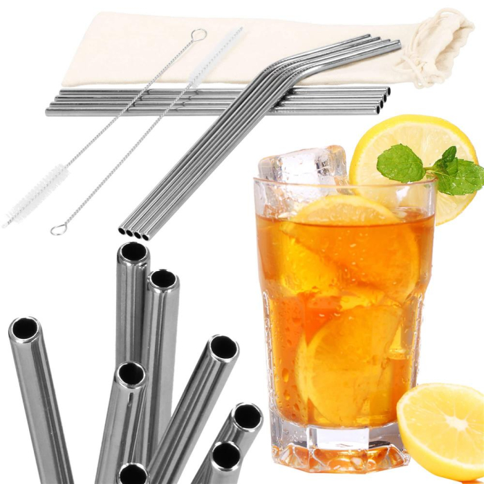 Set 8 paie metalice argintiu, reutilizabile, cu husa depozitare si perii curatat, 215x6 mm [12]