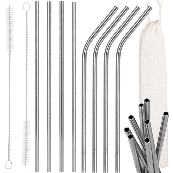 Set 8 paie metalice argintiu, reutilizabile, cu husa depozitare si perii curatat, 215x6 mm [11]