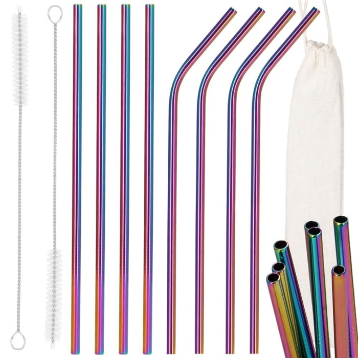 Set 8 paie metalice multicolor (holo), reutilizabile, cu husa depozitare si perii curatat, 215x6 mm [30]