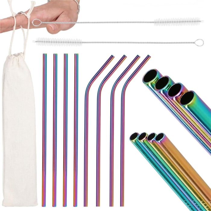 Set 8 paie metalice multicolor (holo), reutilizabile, cu husa depozitare si perii curatat, 215x6 mm [26]