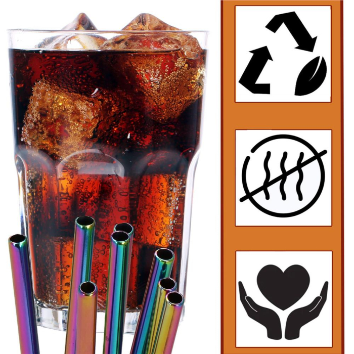 Set 8 paie metalice multicolor (holo), reutilizabile, cu husa depozitare si perii curatat, 215x6 mm [20]