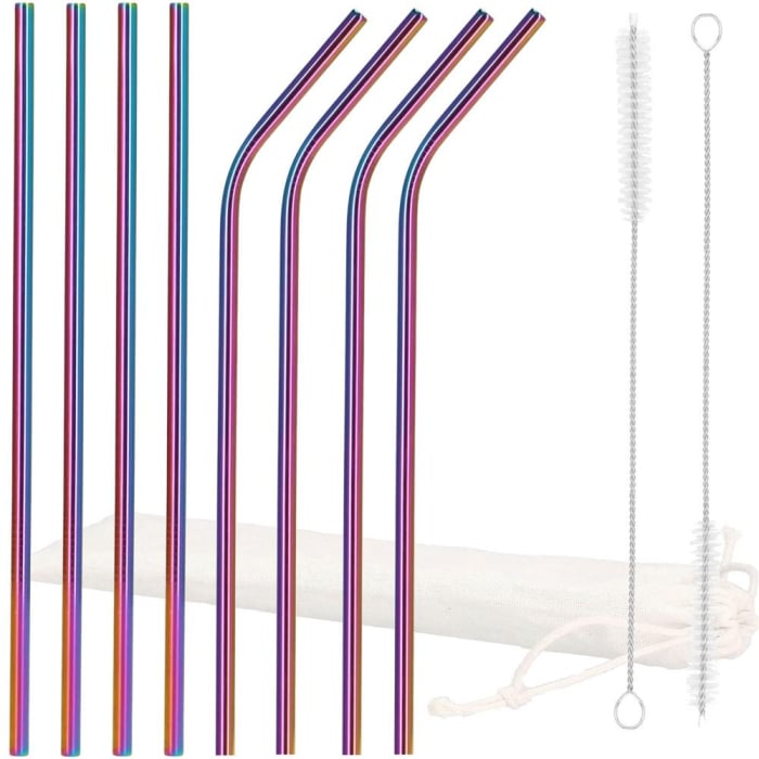 Set 8 paie metalice multicolor (holo), reutilizabile, cu husa depozitare si perii curatat, 215x6 mm [1]