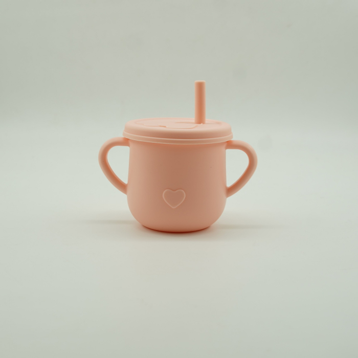 Set 8 piese diversificare bebelusi si copii din silicon , baveta, farfurie compartimentata cu ventuza, bol cu ventuza, tacamuri din lemn si silicon, cana pentru gustari, fara alergeni, roz [3]