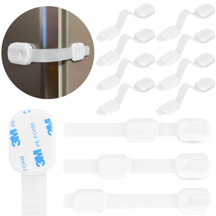 Set 8 sigurante blocator sertare si usi, plastic si silicon, ajustabile, 19 cm, alb [16]