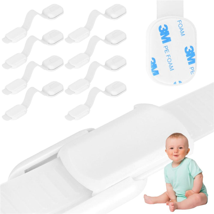 Set 8 sigurante blocator sertare si usi, plastic si silicon, ajustabile, 19 cm, alb [18]