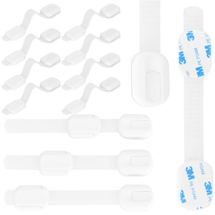 Set 8 sigurante blocator sertare si usi, plastic si silicon, ajustabile, 19 cm, alb [2]