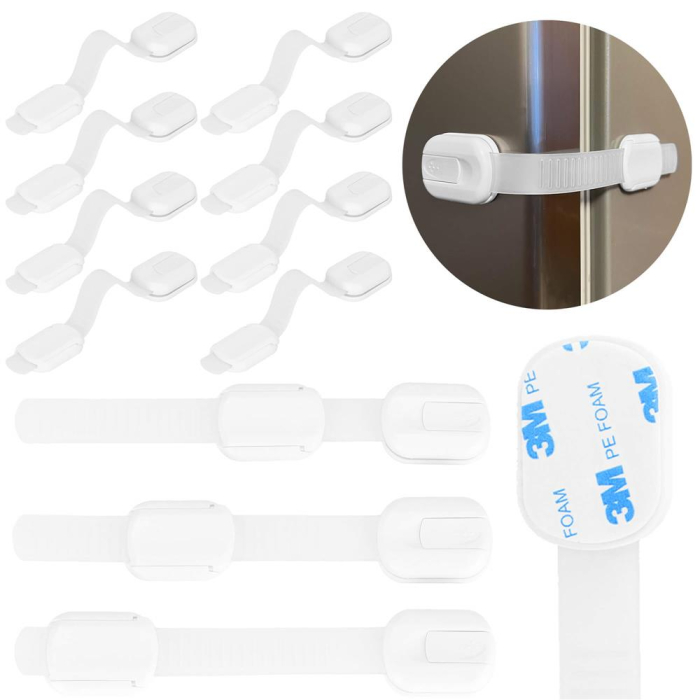 Set 8 sigurante blocator sertare si usi, plastic si silicon, ajustabile, 19 cm, alb [14]