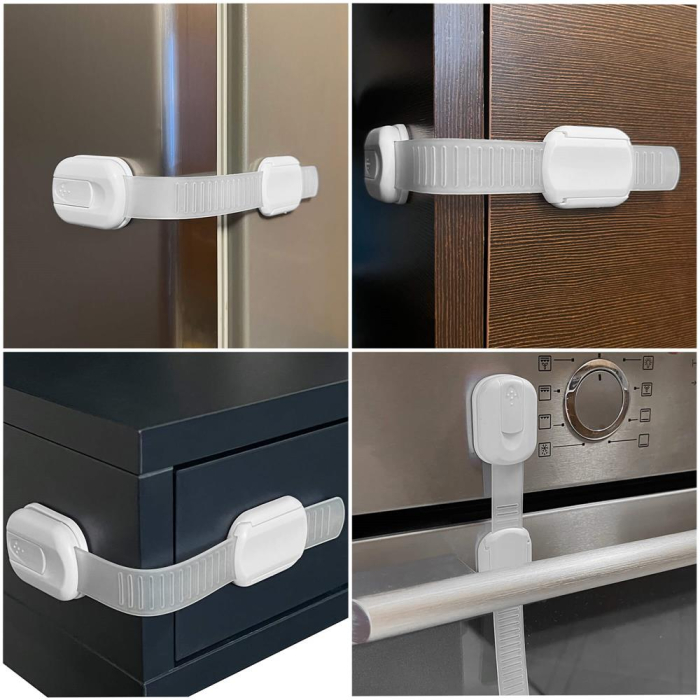 Set 8 sigurante blocator sertare si usi, plastic si silicon, ajustabile, 19 cm, alb [12]