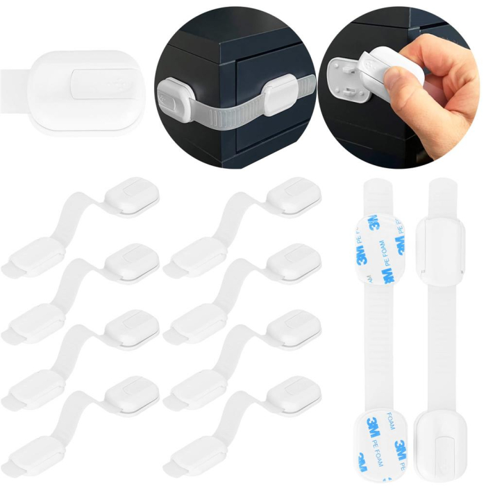 Set 8 sigurante blocator sertare si usi, plastic si silicon, ajustabile, 19 cm, alb [15]