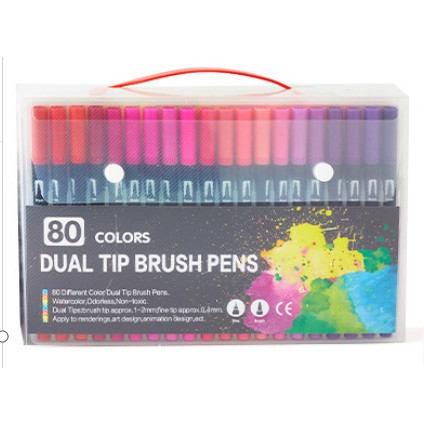 Set 80 Carioci, , pe Baza de Apa, 2 Tipuri de Varf, 1-2 mm, 0.4 mm, Corp Carioca Negru, din Plastic, Multicolor [1]