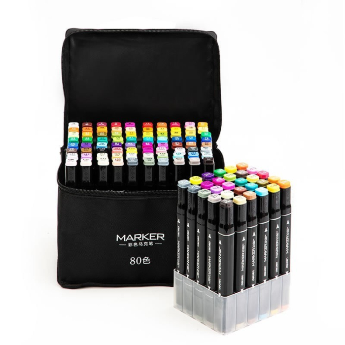 Set 80 Markere, , pe Baza de Ulei, Dublu Capat, Subtire 1mm si Gros 6 mm, Geanta Depozitare, 15 cm, Multicolor [2]