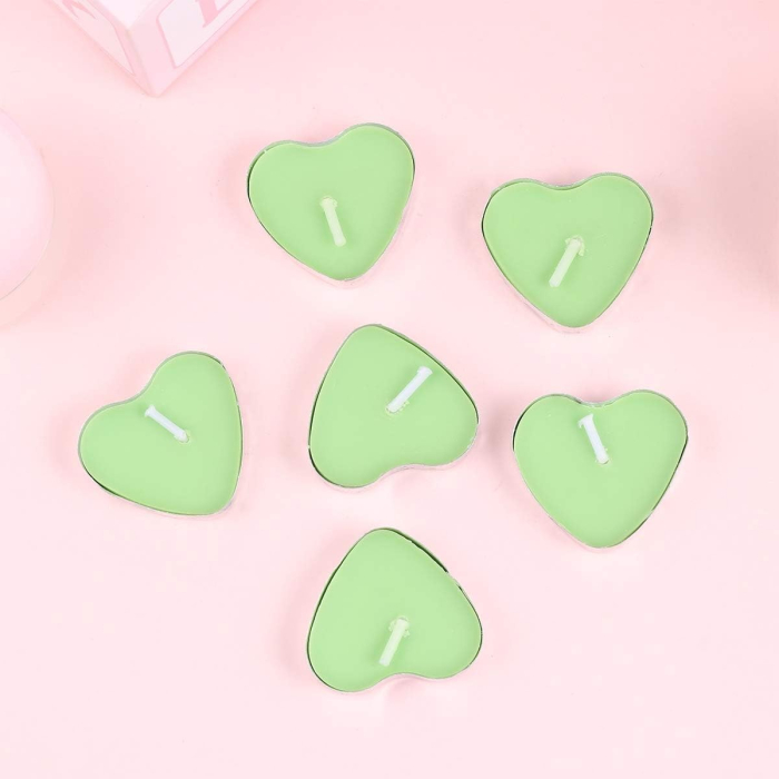 Set 9 Lumanari in Forma de Inima, , pentru Ziua Indragostitilor, Aroma de Mar, Ardere 3.5 h, din Parafina, 4 x 2 cm, Verde [2]