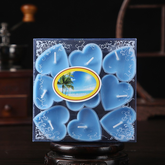 Set 9 Lumanari in Forma de Inima, , pentru Ziua Indragostitilor, Aroma Tropicala, Ardere 3.5 h, din Parafina, 4 x 2 cm, Albastru [6]