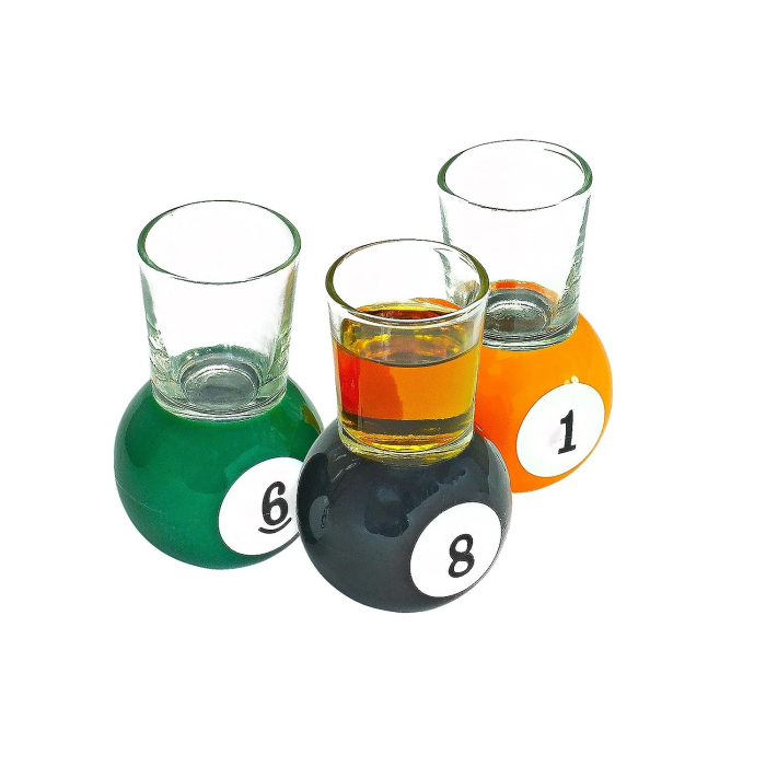 Set 9 pahare de shot , cu suport tip bila de biliard, detasabil, 30 ml, din sticla, 17 x 17 x 10 cm, multicolor [6]