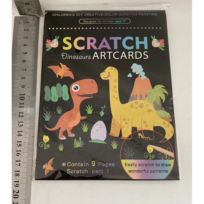 Set 9 Planse Razuibile, , Scratch ArtCards, +3 Ani, de Razuit si de Colorat, 19 x 14 cm, Model Dinozauri, Multicolor [3]