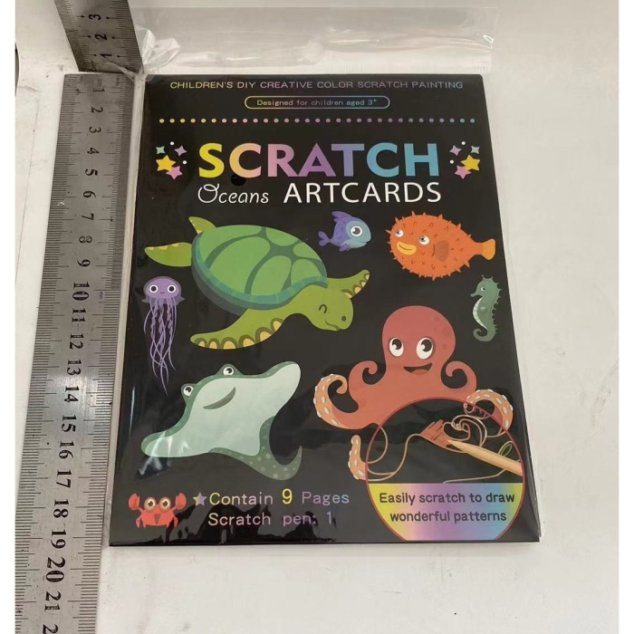 Set 9 Planse Razuibile, , Scratch ArtCards, +3 Ani, de Razuit si de Colorat, 19 x 14 cm, Model Ocean, Multicolor [2]