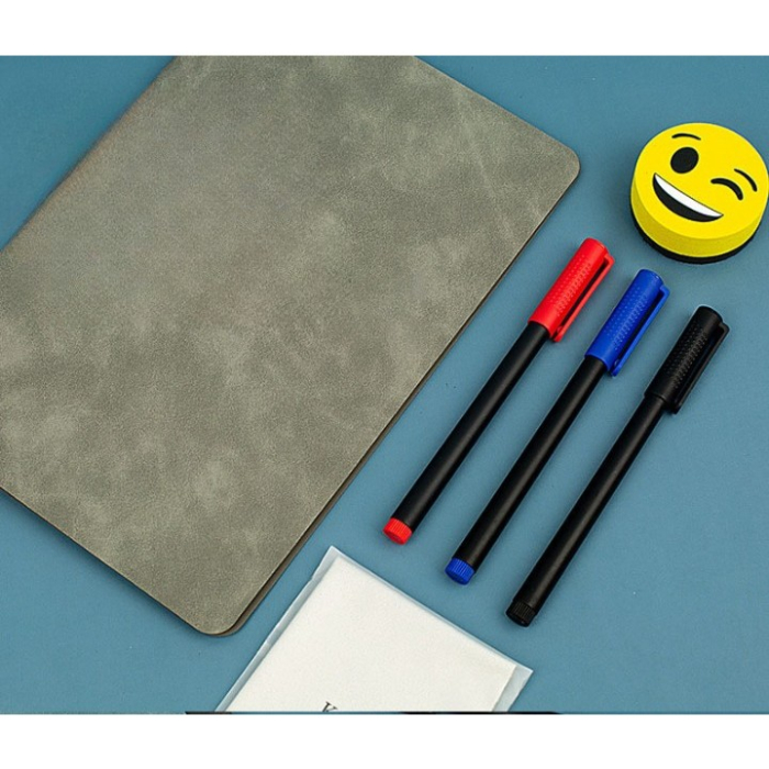 Set Agenda A5 Reutilizabila cu Pagini Tip Tabla, Agenda Pagini Albe cu Stergere Uscata, 3 Markere, 1 Burete și 1 Laveta de sters, Portabila, 24 x 16.5 cm, Coperta Piele, Maro [5]