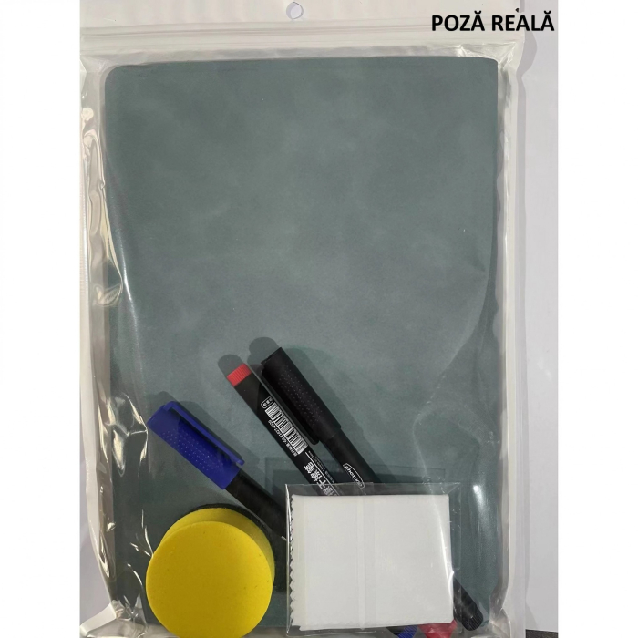 Set Agenda A5 Reutilizabila cu Pagini Tip Tabla, Agenda Pagini Albe cu Stergere Uscata, 3 Markere, 1 Burete și 1 Laveta de sters, Portabila, 24 x 16.5 cm, Coperta Piele, Verde [6]