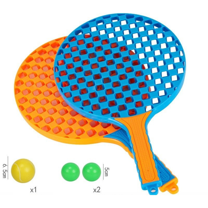Set Badminton pentru Copii, , 2 Palete, 3 Mingi, Pentru Joaca si Antrenament, Albastru Portocaliu [8]