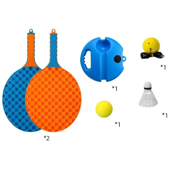 Set Badminton pentru Copii, , Doua Palete, Fluturas, 2 Mingi, Minge cu Elastic pentru Antrenament, Suport de Prindere Stabil, 41x23 cm, Albastru Portocaliu [8]
