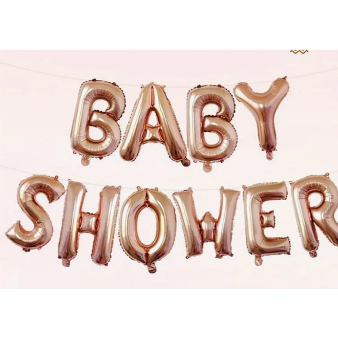 Set Baloane din Folie Metalizata, , Model Baby Shower, Litere de 40 cm, Baloane Party, Ambalaj Individual, Pai, Ata si Adeziv Incluse, Umflare cu Aer sau Heliu, Rose Gold [2]