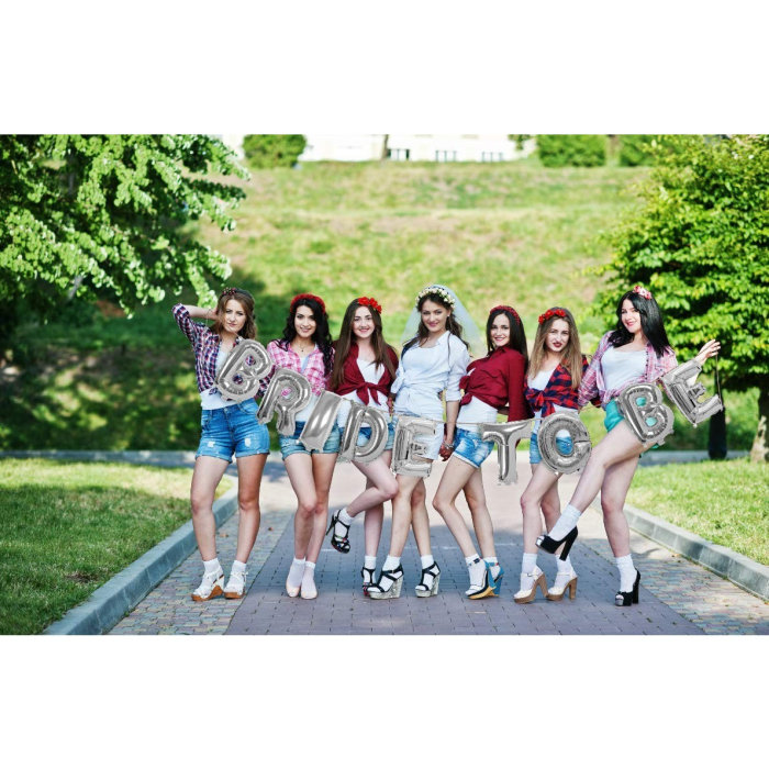 Set Baloane din Folie Metalizata, , Model Bride to Be, Litere de 40 cm, Baloane Party, Ambalaj Individual, Pai Inclus, Umflare cu Aer sau Heliu, Argintiu [6]