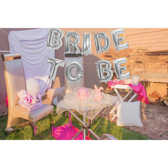 Set Baloane din Folie Metalizata, , Model Bride to Be, Litere de 40 cm, Baloane Party, Ambalaj Individual, Pai Inclus, Umflare cu Aer sau Heliu, Argintiu [5]