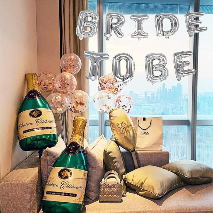Set Baloane din Folie Metalizata, , Model Bride to Be, Litere de 40 cm, Baloane Party, Ambalaj Individual, Pai Inclus, Umflare cu Aer sau Heliu, Argintiu [3]