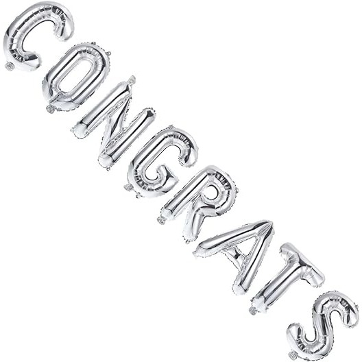 Set Baloane din Folie Metalizată, , Model Congrats, Litere de 40 cm, Baloane Absolvire, Ambalaj Individual, Pai inclus, Umflare cu Aer sau Heliu, Argintiu [6]