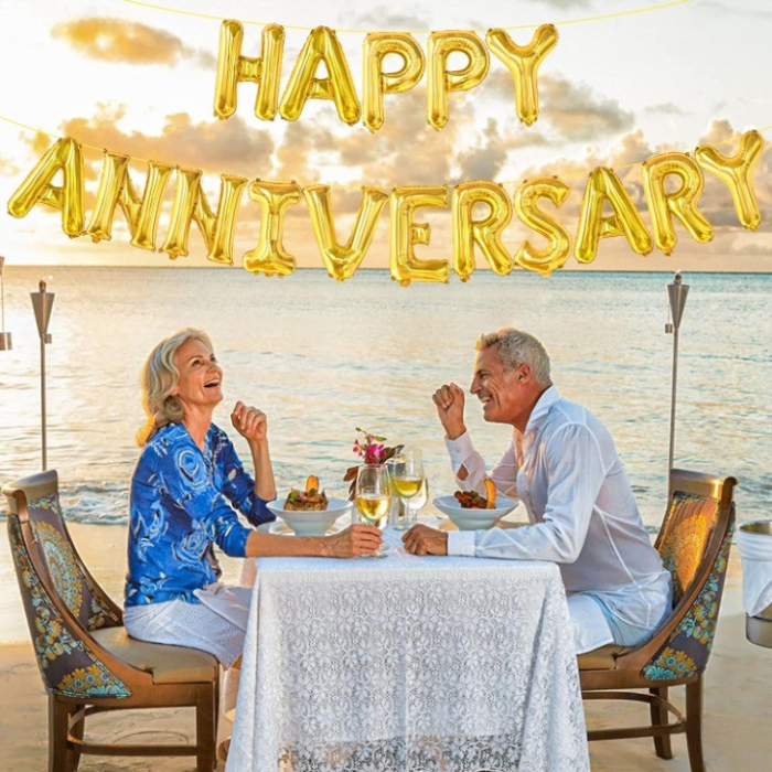 Set Baloane din Folie Metalizata, , Model Happy Anniversary, Litere de 40 cm, Baloane Party, Ambalaj Individual, Pai Inclus, Umflare cu Aer sau Heliu, Auriu [2]