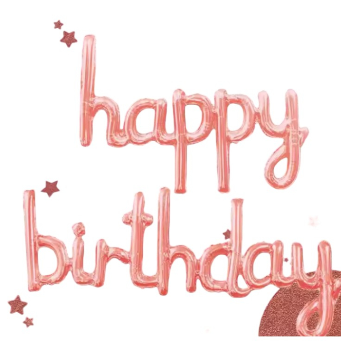 Set Baloane din Folie Metalizata, , Model Happy Birthday, 45x85 cm, 45x124cm, Baloane Party, Ambalaj Individual, Pai Inclus, Umflare cu Aer sau Heliu, Roz Pal [8]
