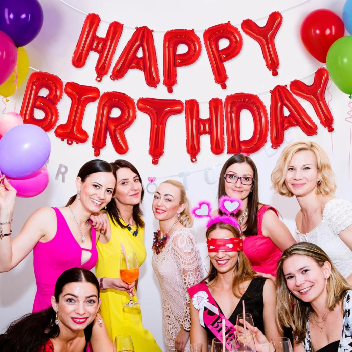 Set Baloane din Folie Metalizata, , Model Happy Birthday, Litere de 40 cm, Baloane Party, Ambalaj Individual, Pai, Ata si Adeziv Incluse, Umflare cu Aer sau Heliu, Rosu [4]