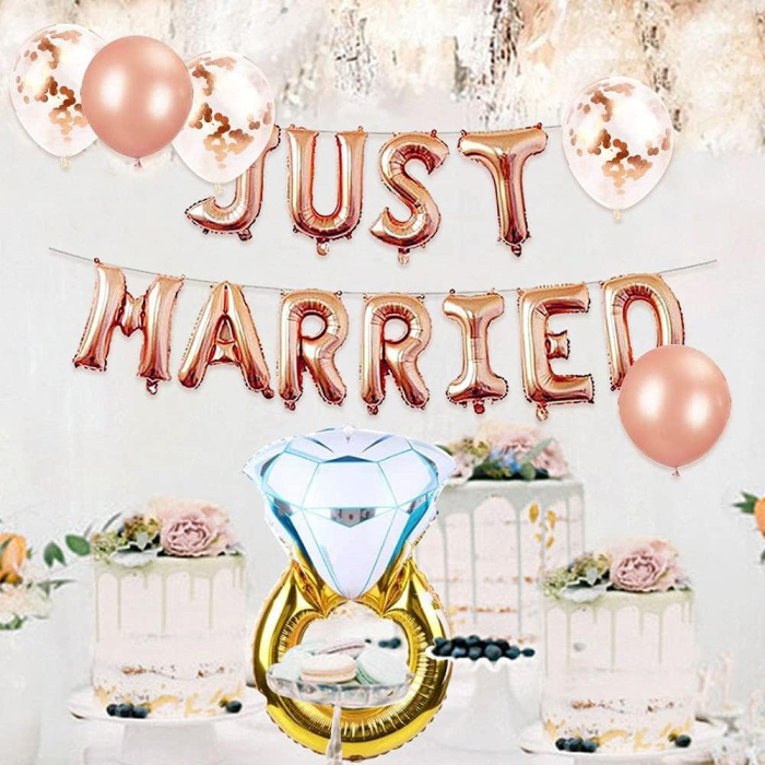 Set Baloane din Folie Metalizata, , Model Just Married, Litere de 40 cm, Baloane Party, Ambalaj Individual, Pai, Ata si Adeziv Incluse, Umflare cu Aer sau Heliu, Roz [4]