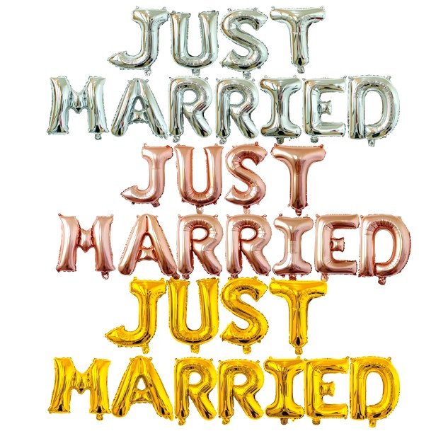 Set Baloane din Folie Metalizata, , Model Just Married, Litere de 40 cm, Baloane Party, Ambalaj Individual, Pai, Ata si Adeziv Incluse, Umflare cu Aer sau Heliu, Argintiu [3]