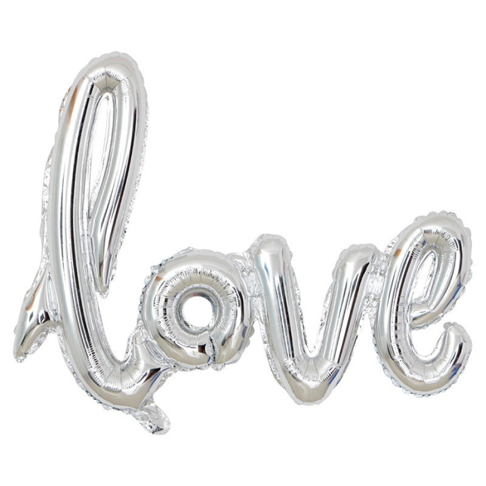 Set Baloane din Folie Metalizata, Model Love Scris de Mana, 102x65 cm, Baloane Ziua Indragostitilor, Ambalaj Individual, Pai inclus, Umflare cu Aer sau Heliu, Argintiu [2]