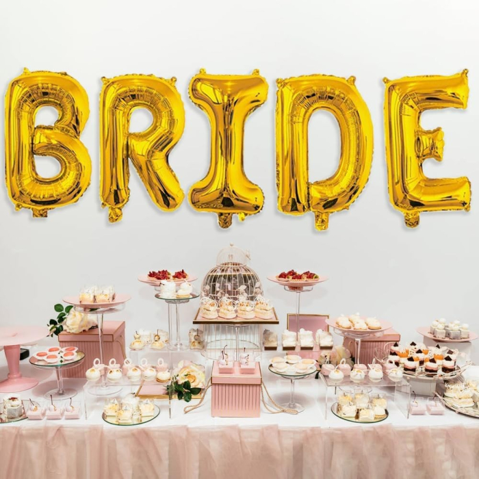Set Baloane din Folie Metalizata, , Model Scris Bride, Litere de 100 cm, Tema Iubire, Baloane Party, Ambalaj Individual, Pai Inclus, Umflare cu Aer sau Heliu, Auriu [2]